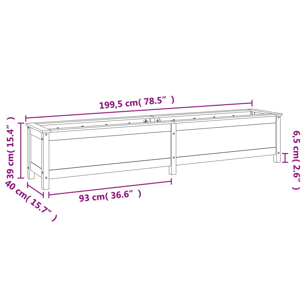 Fioriera Rialzata Giardino 199,5x40x39cm Legno Massello Douglas - homemem39