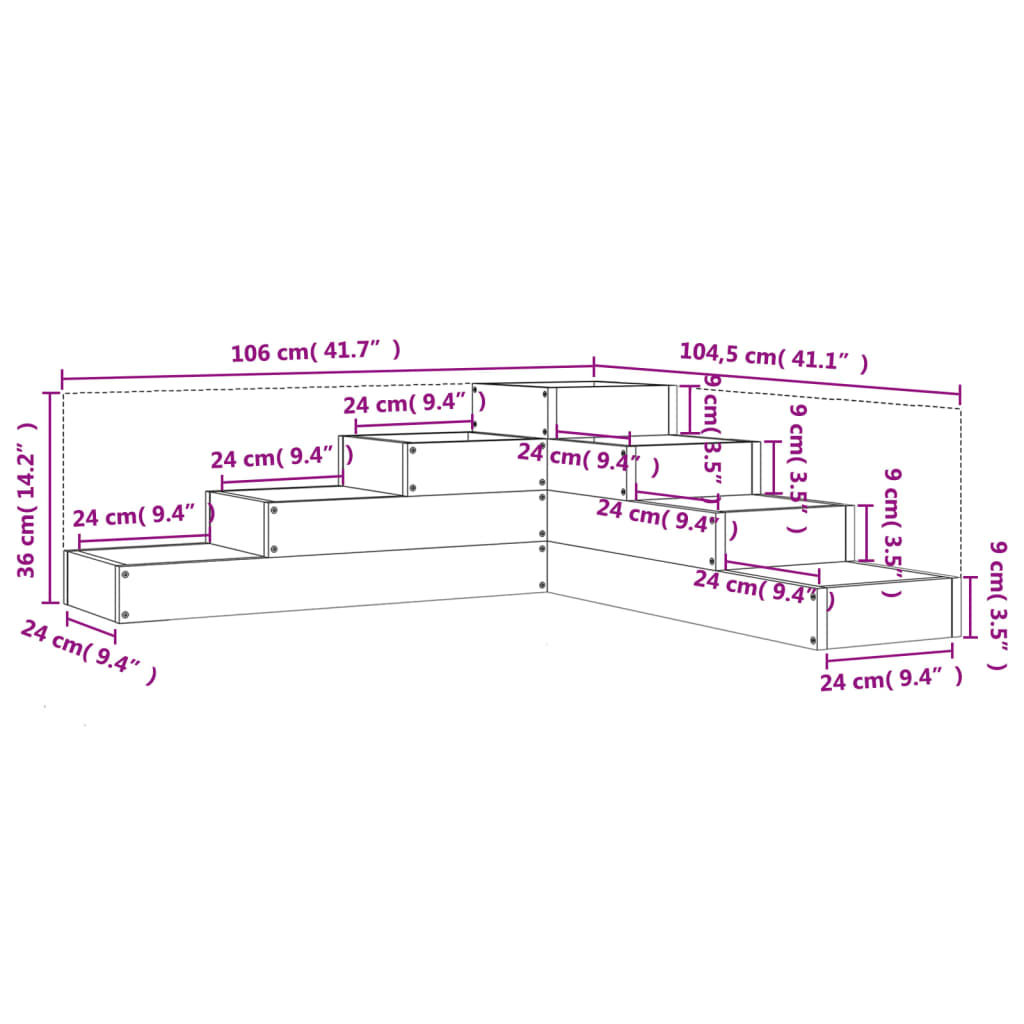 Fioriera Giardino 4 Ripiani 106x104,5x36cm Legno Massello Pino - homemem39