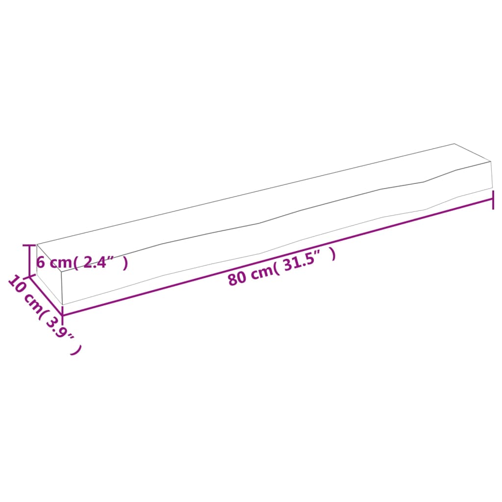 Ripiano a Parete 80x10x6 cm Legno Massello Rovere Non Trattato - homemem39