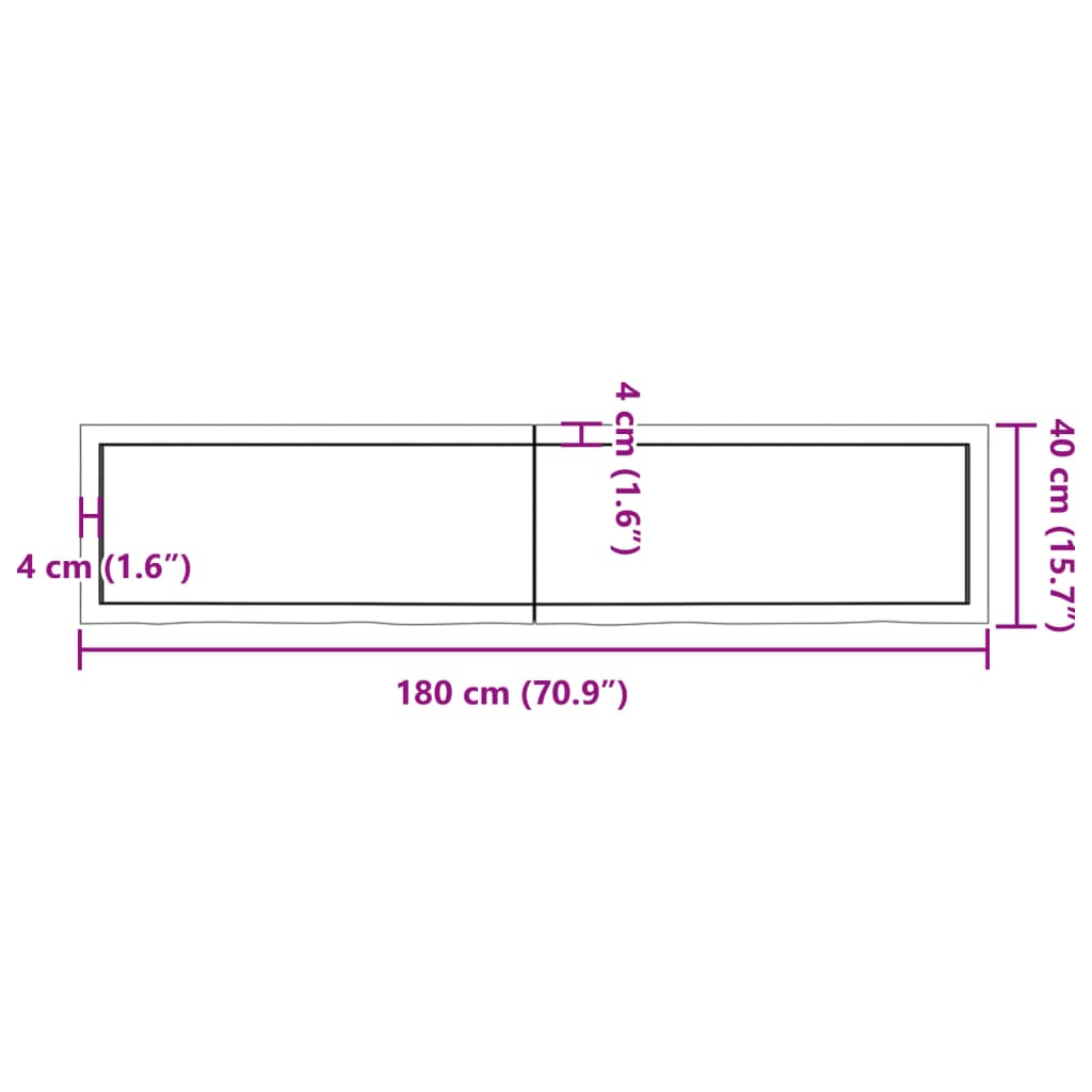 Ripiano a Parete 180x40x(2-6) cm Massello Rovere Non Trattato - homemem39