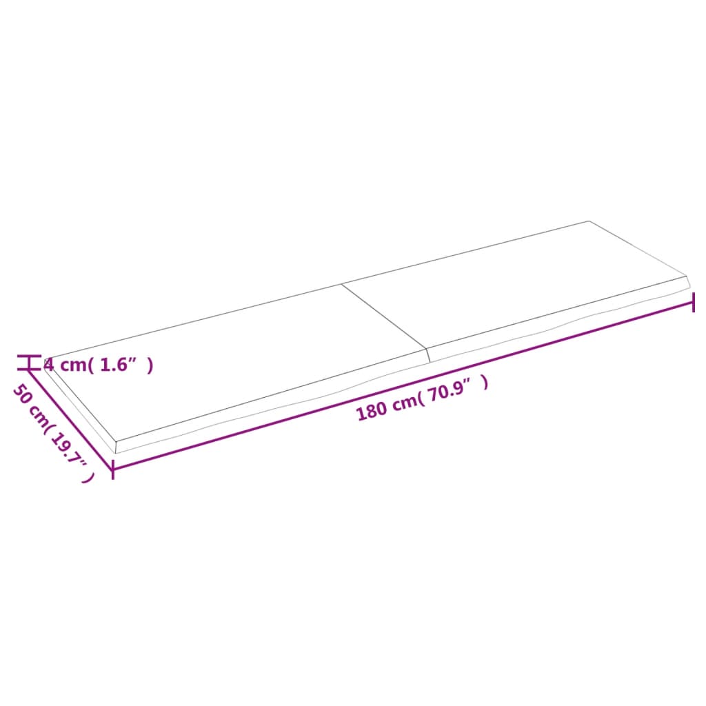 Ripiano a Parete 180x50x(2-4) cm Massello Rovere Non Trattato - homemem39