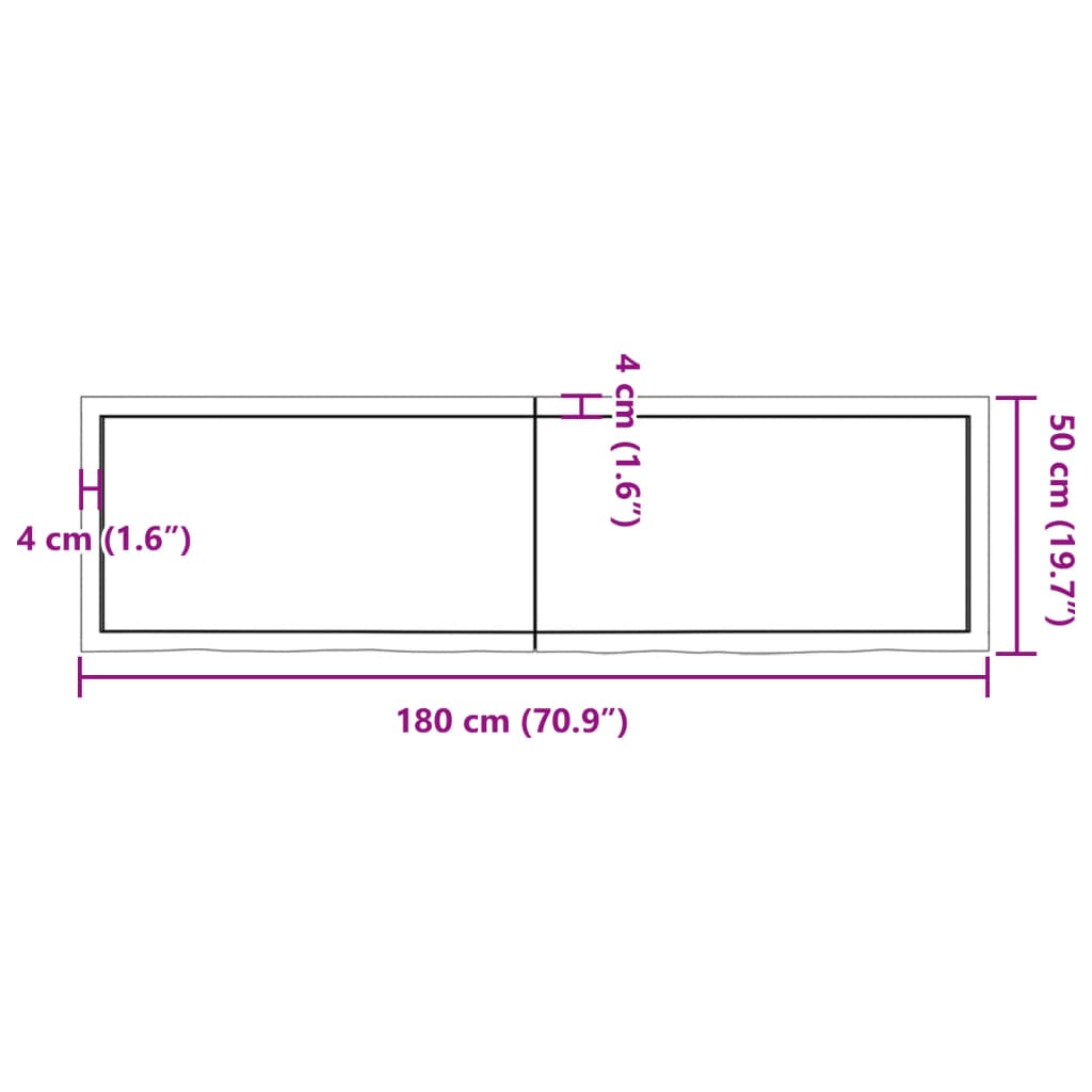 Ripiano a Parete 180x50x(2-4) cm Massello Rovere Non Trattato - homemem39