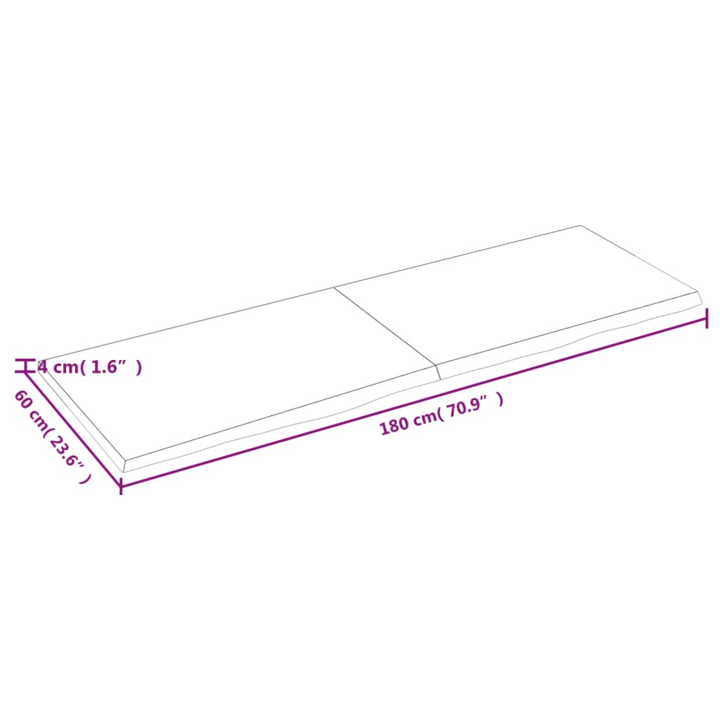 Ripiano a Parete 180x60x(2-4) cm Massello Rovere Non Trattato - homemem39