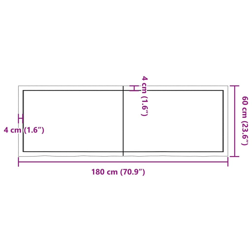 Ripiano a Parete 180x60x(2-4) cm Massello Rovere Non Trattato - homemem39