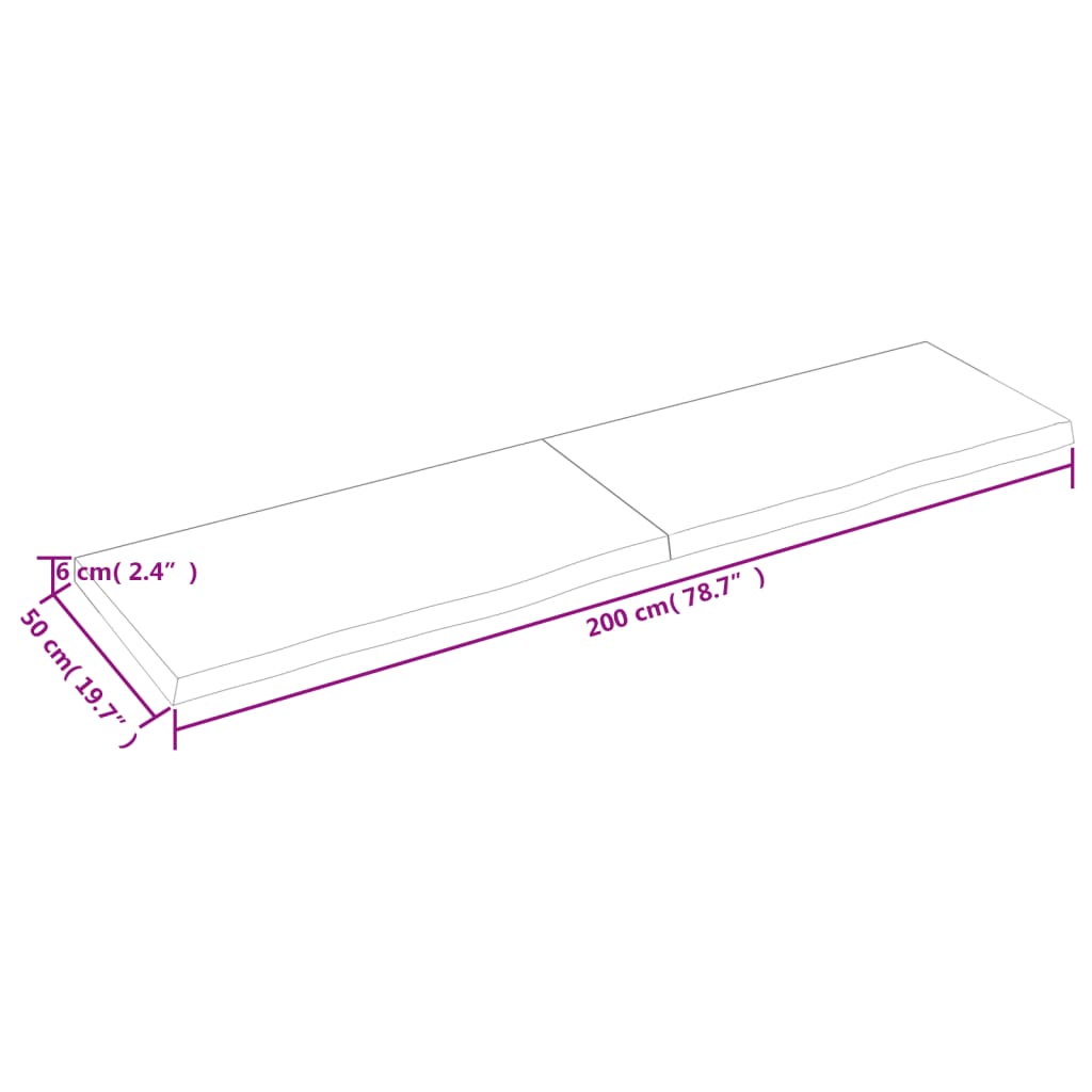 Ripiano a Parete 200x50x(2-6) cm Massello Rovere Non Trattato - homemem39