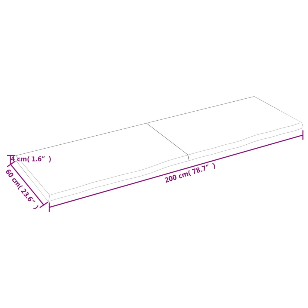 Ripiano a Parete 200x60x(2-4) cm Massello Rovere Non Trattato - homemem39