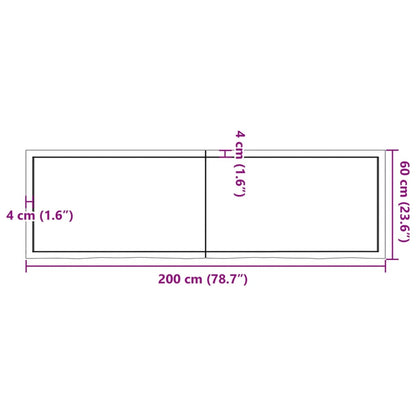 Ripiano a Parete 200x60x(2-4) cm Massello Rovere Non Trattato - homemem39