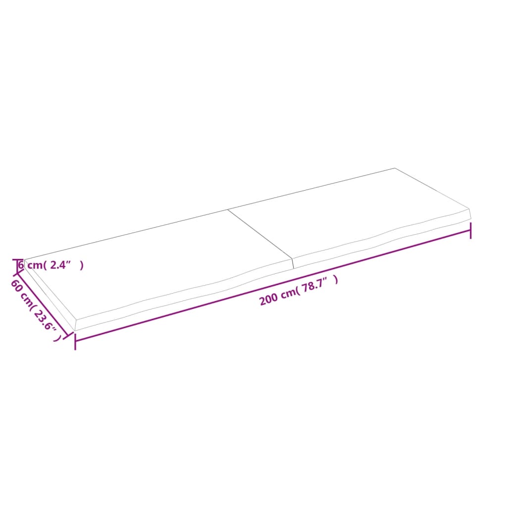 Ripiano a Parete 200x60x(2-6) cm Massello Rovere Non Trattato - homemem39