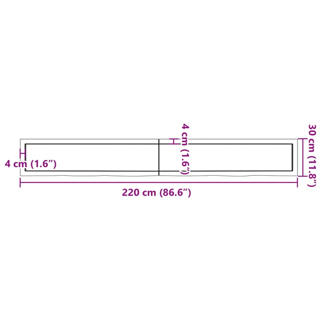 Ripiano a Parete 220x30x(2-6) cm Massello Rovere Non Trattato - homemem39