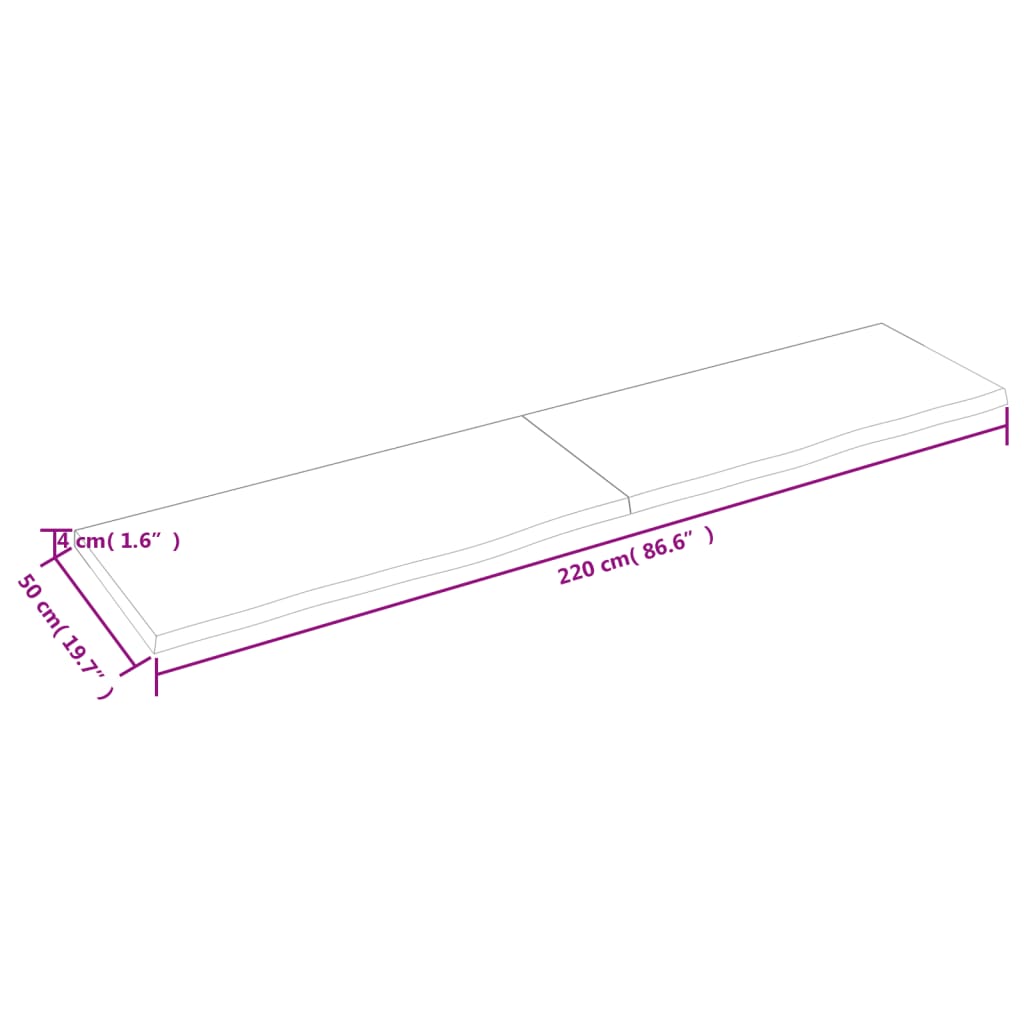 Ripiano a Parete 220x50x(2-4) cm Massello Rovere Non Trattato - homemem39