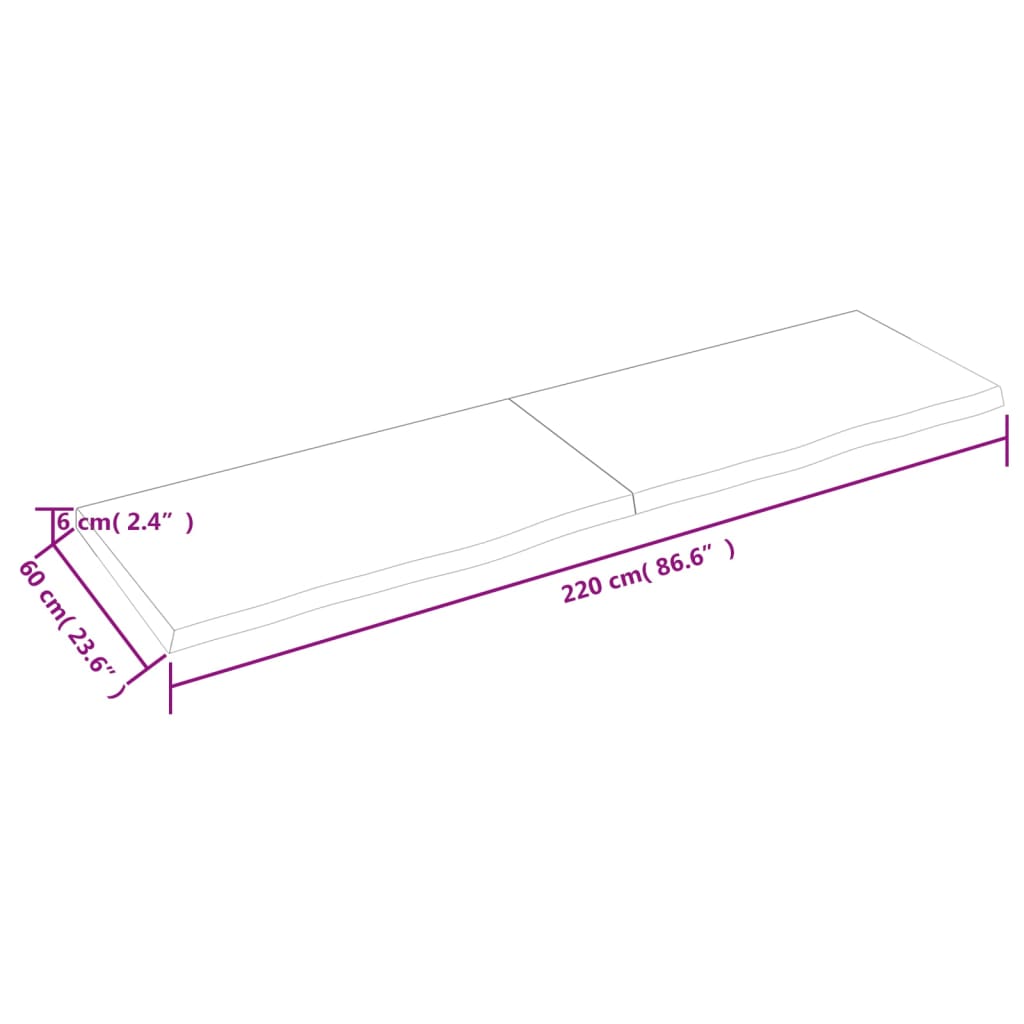 Ripiano a Parete 220x60x(2-6) cm Massello Rovere Non Trattato - homemem39