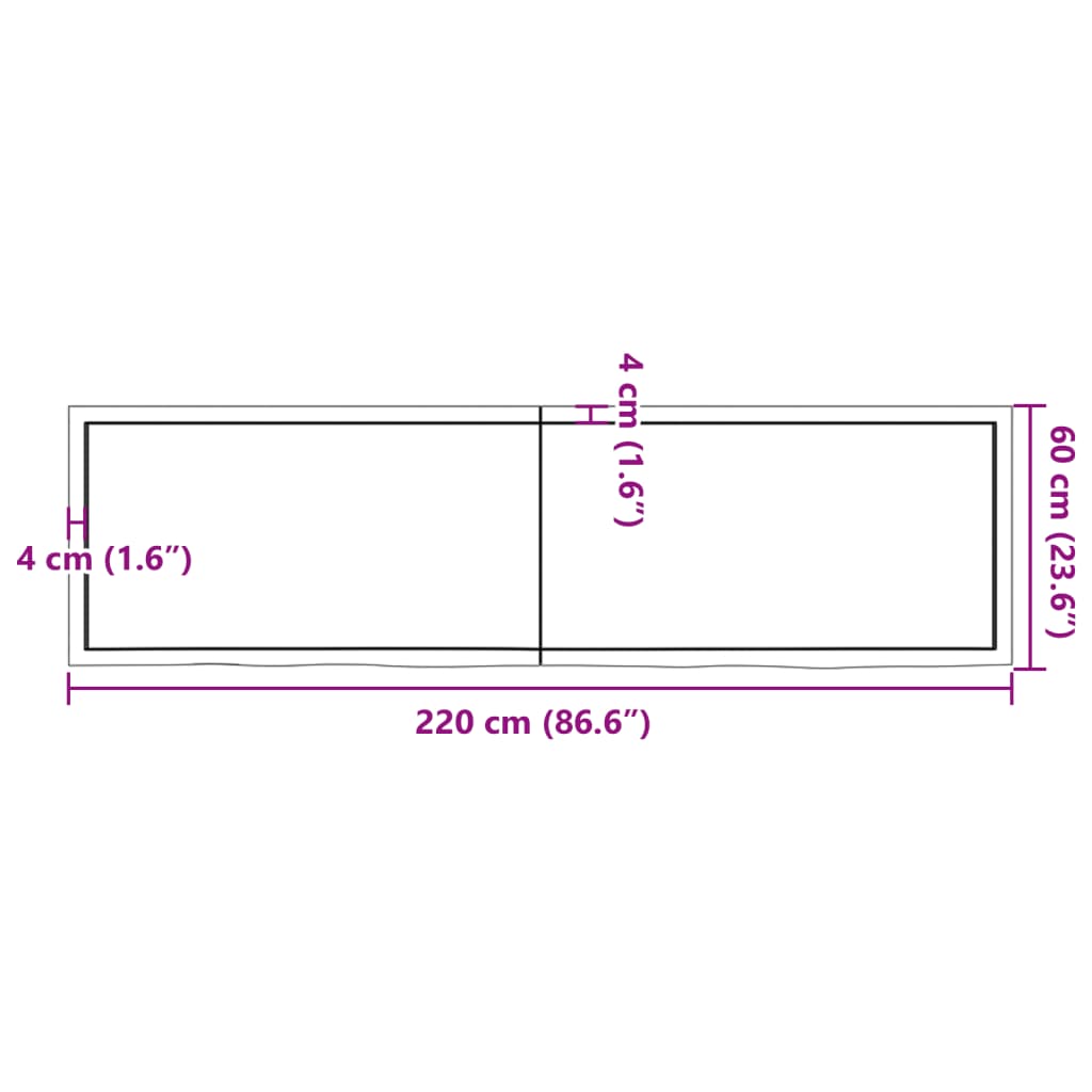 Ripiano a Parete 220x60x(2-6) cm Massello Rovere Non Trattato - homemem39