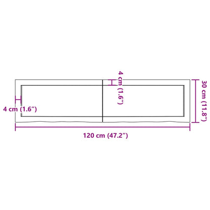 Ripiano Muro Marrone 120x30x(2-6) cm Massello Rovere Trattato - homemem39