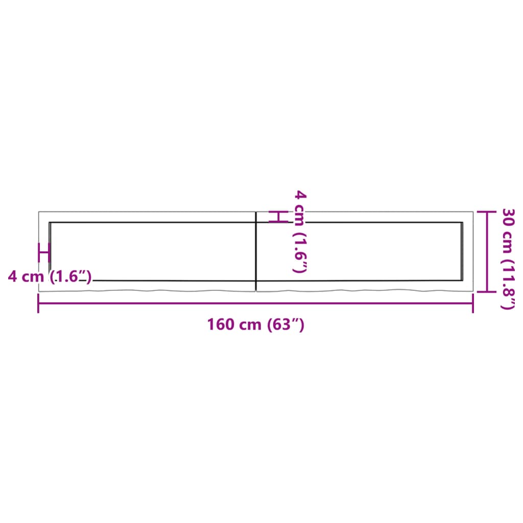 Ripiano Muro Marrone 160x30x(2-4) cm Massello Rovere Trattato - homemem39