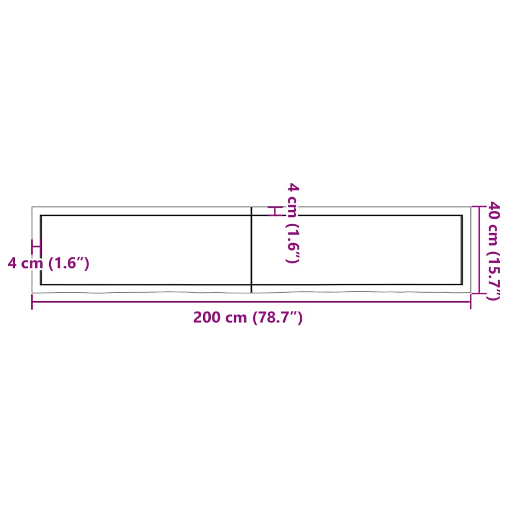 Ripiano Muro Marrone 200x40x(2-6) cm Massello Rovere Trattato - homemem39