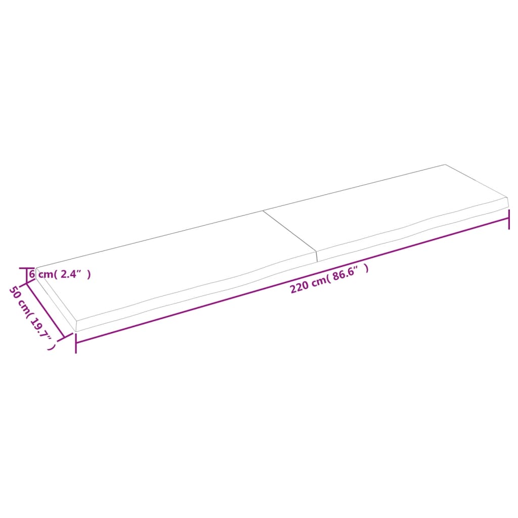 Ripiano Marrone Scuro 220x50x(2-6) cm Massello Rovere Trattato - homemem39