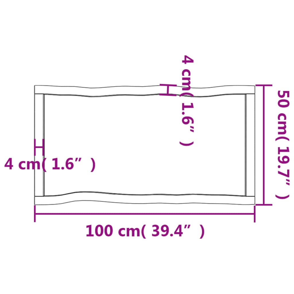 Piano per Tavolo 100x50x(2-4) cm Rovere Non Trattato Bordi Vivi - homemem39