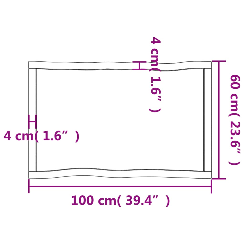 Piano per Tavolo 100x60x(2-4) cm Rovere Non Trattato Bordi Vivi - homemem39