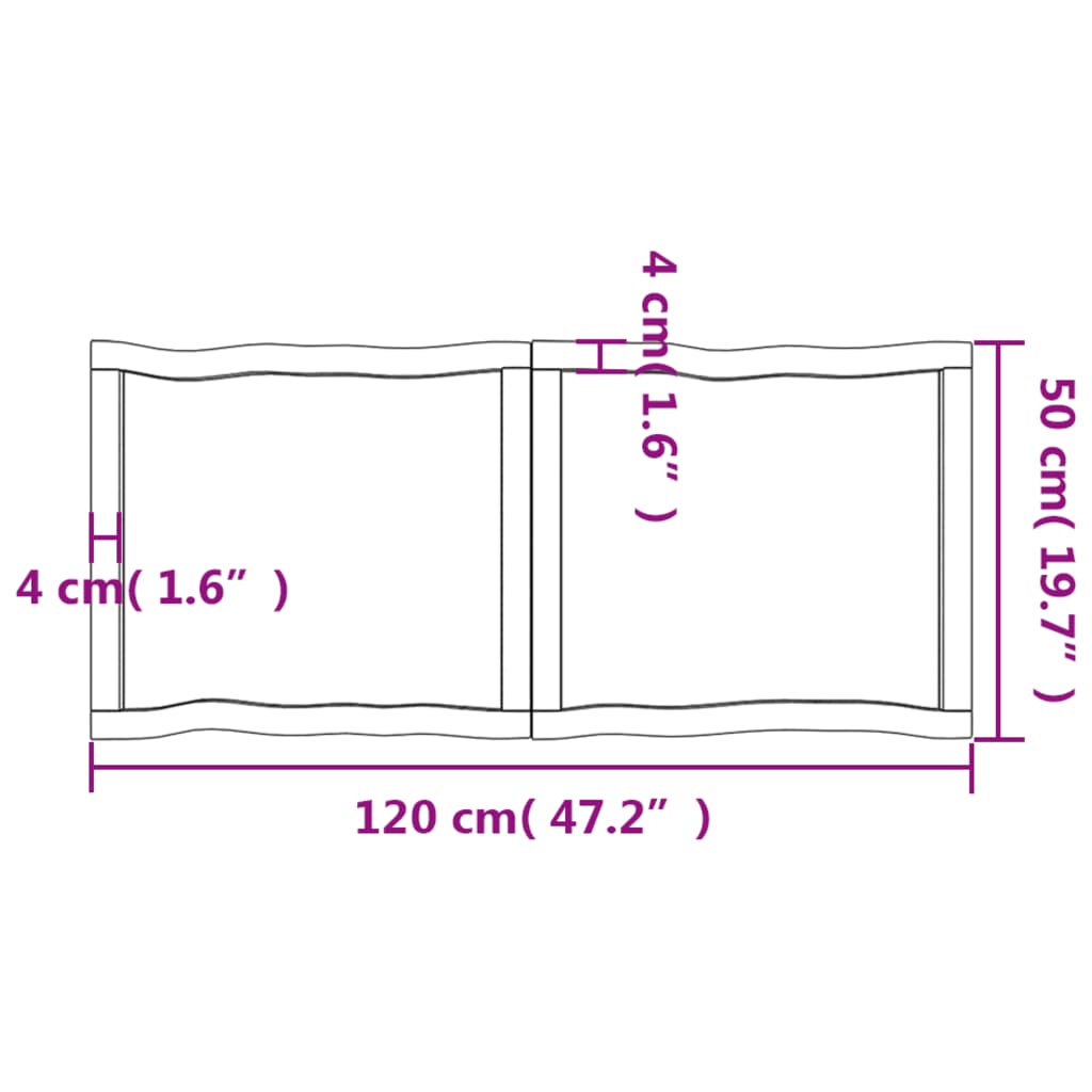 Piano per Tavolo 120x50x(2-6) cm Rovere Non Trattato Bordi Vivi - homemem39