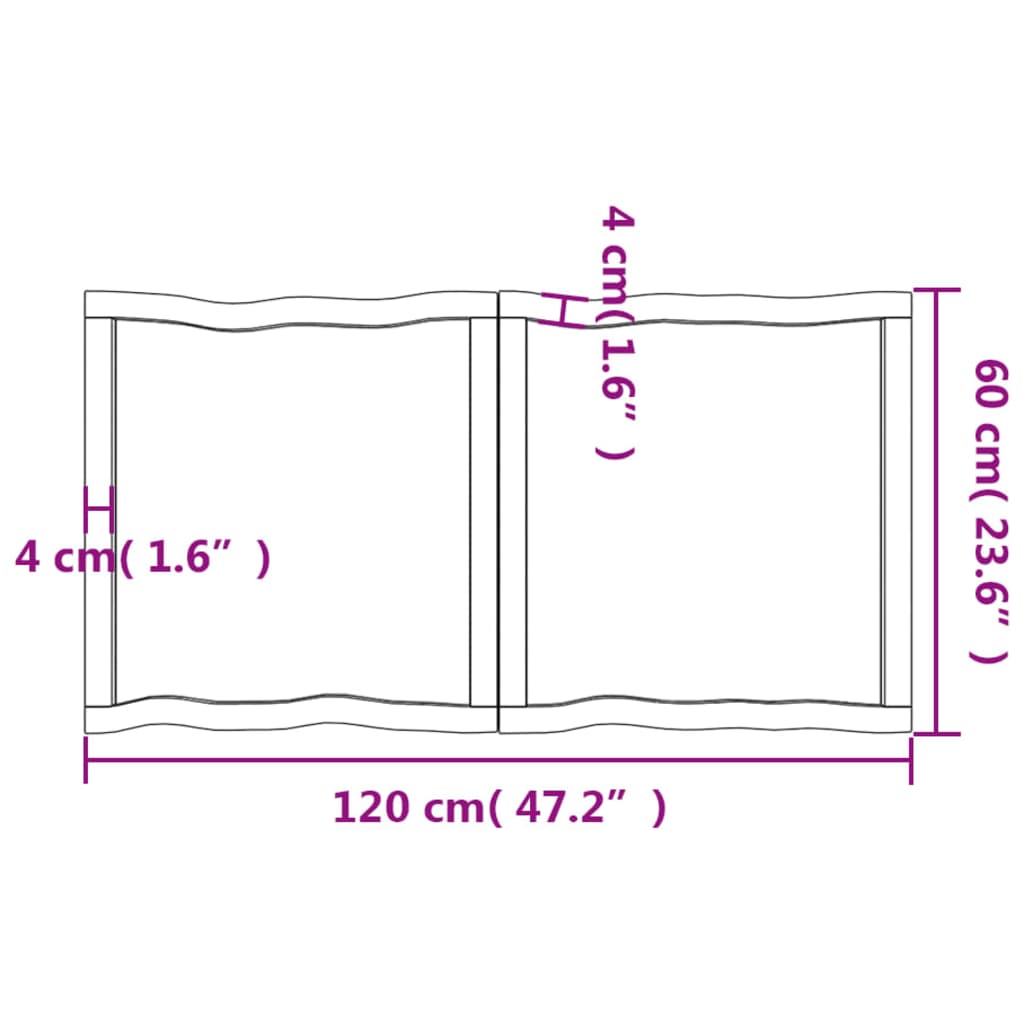 Piano per Tavolo 120x60x(2-4) cm Rovere Non Trattato Bordi Vivi - homemem39