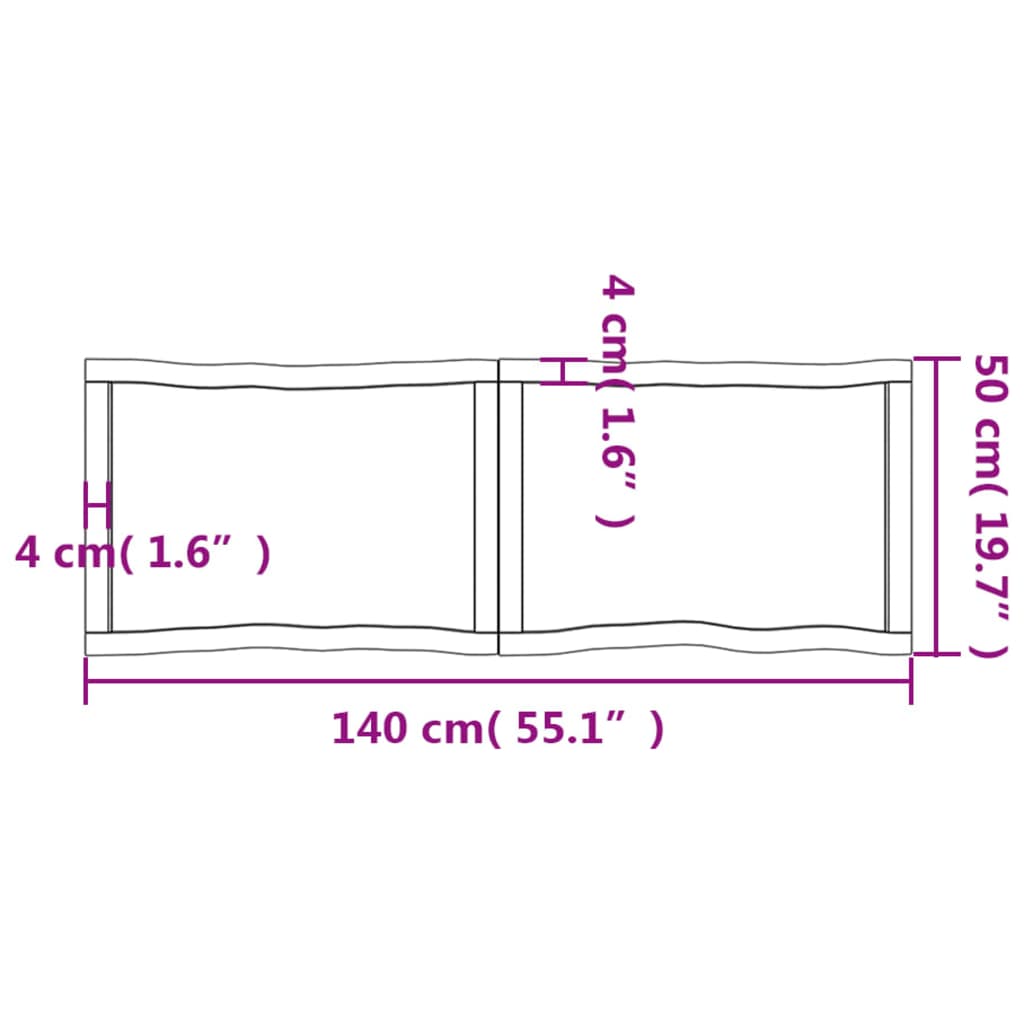 Piano per Tavolo 140x50x(2-4) cm Rovere Non Trattato Bordi Vivi - homemem39