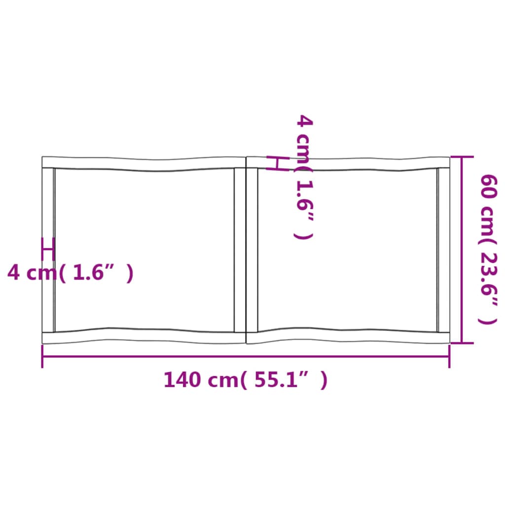 Piano per Tavolo 140x60x(2-4) cm Rovere Non Trattato Bordi Vivi - homemem39