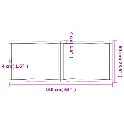 Piano per Tavolo 160x60x(2-6) cm Rovere Non Trattato Bordi Vivi - homemem39