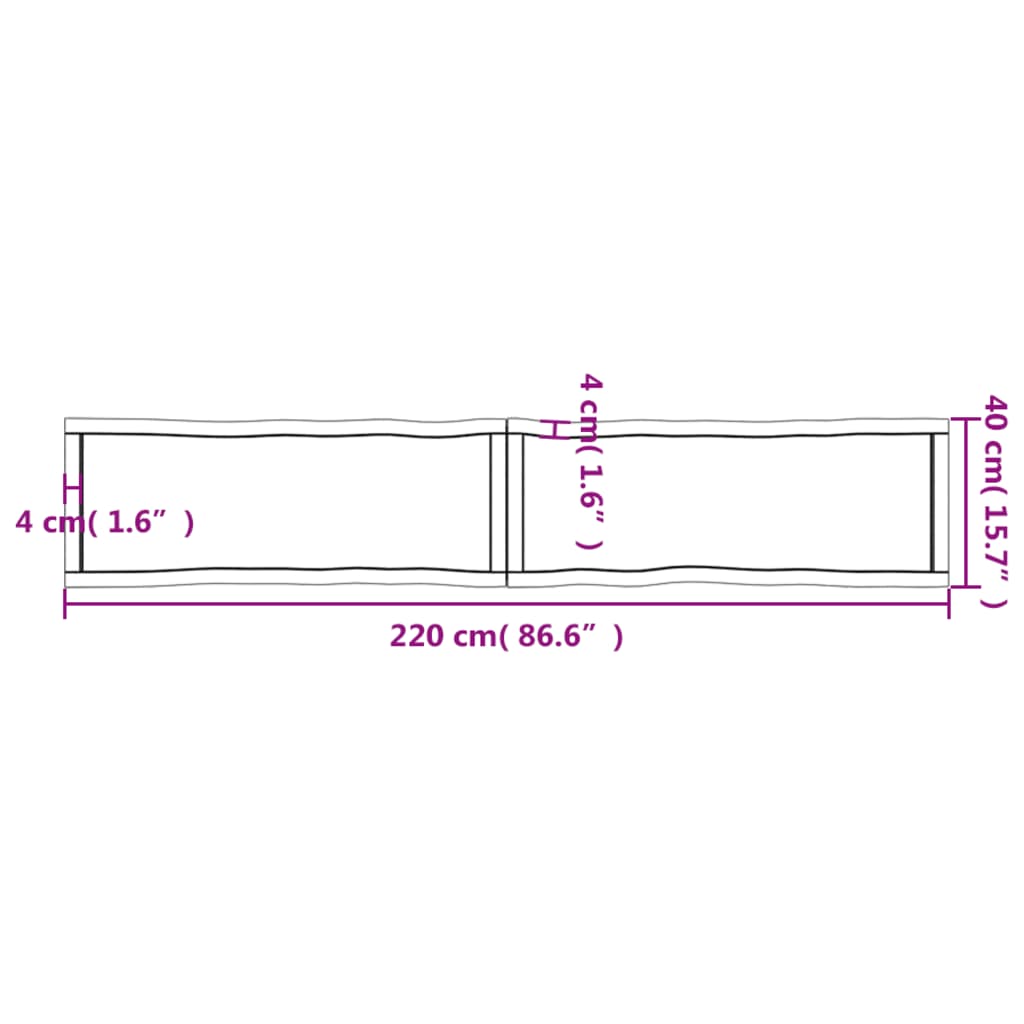 Piano Tavolo Marrone Chiaro 220x40x(2-6) cm Rovere Non Trattato - homemem39