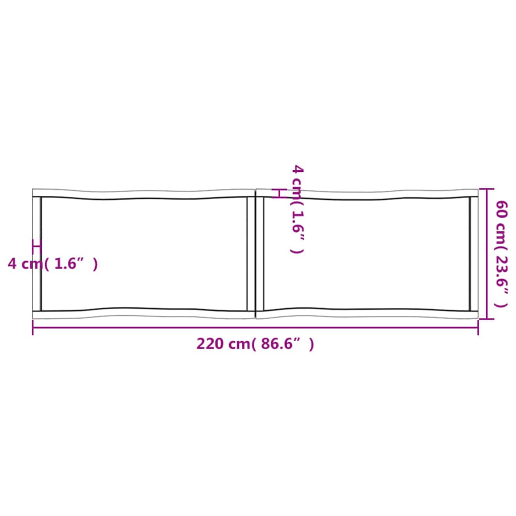 Piano Tavolo Marrone Chiaro 220x60x(2-6) cm Rovere Non Trattato - homemem39