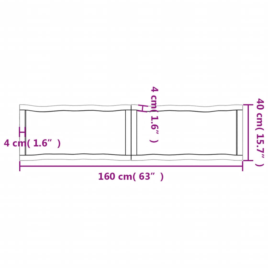 Piano Tavolo Marrone Scuro 160x40x(2-4)cm Rovere Non Trattato - homemem39