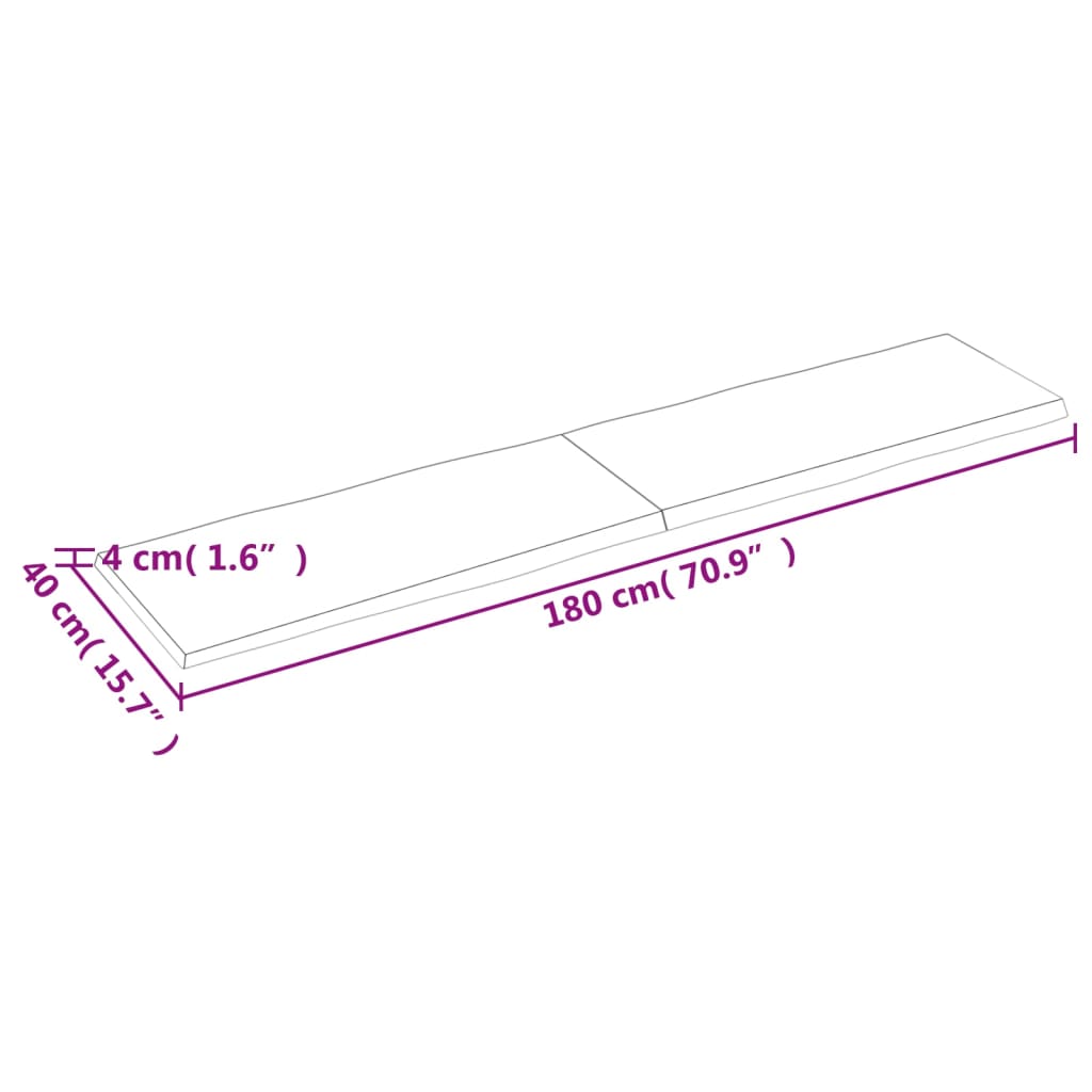 Piano Tavolo Marrone Scuro 180x40x(2-4)cm Rovere Non Trattato - homemem39