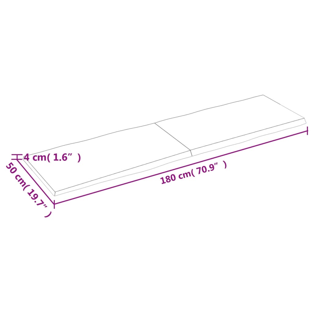 Piano Tavolo Marrone Scuro 180x50x(2-4) cm Rovere Non Trattato - homemem39