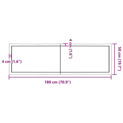 Piano Tavolo Marrone Scuro 180x50x(2-4) cm Rovere Non Trattato - homemem39