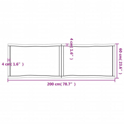 Piano Tavolo Marrone Scuro 200x60x(2-4) cm Rovere Non Trattato - homemem39