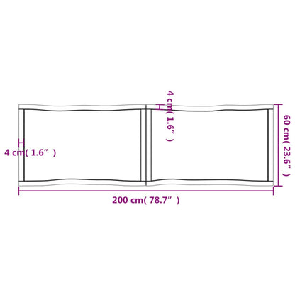 Piano Tavolo Marrone Scuro 200x60x(2-6)cm Rovere Non Trattato - homemem39