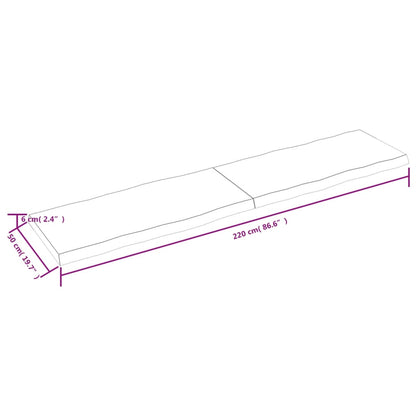 Piano Tavolo Marrone Scuro 220x50x(2-6)cm Rovere Non Trattato - homemem39