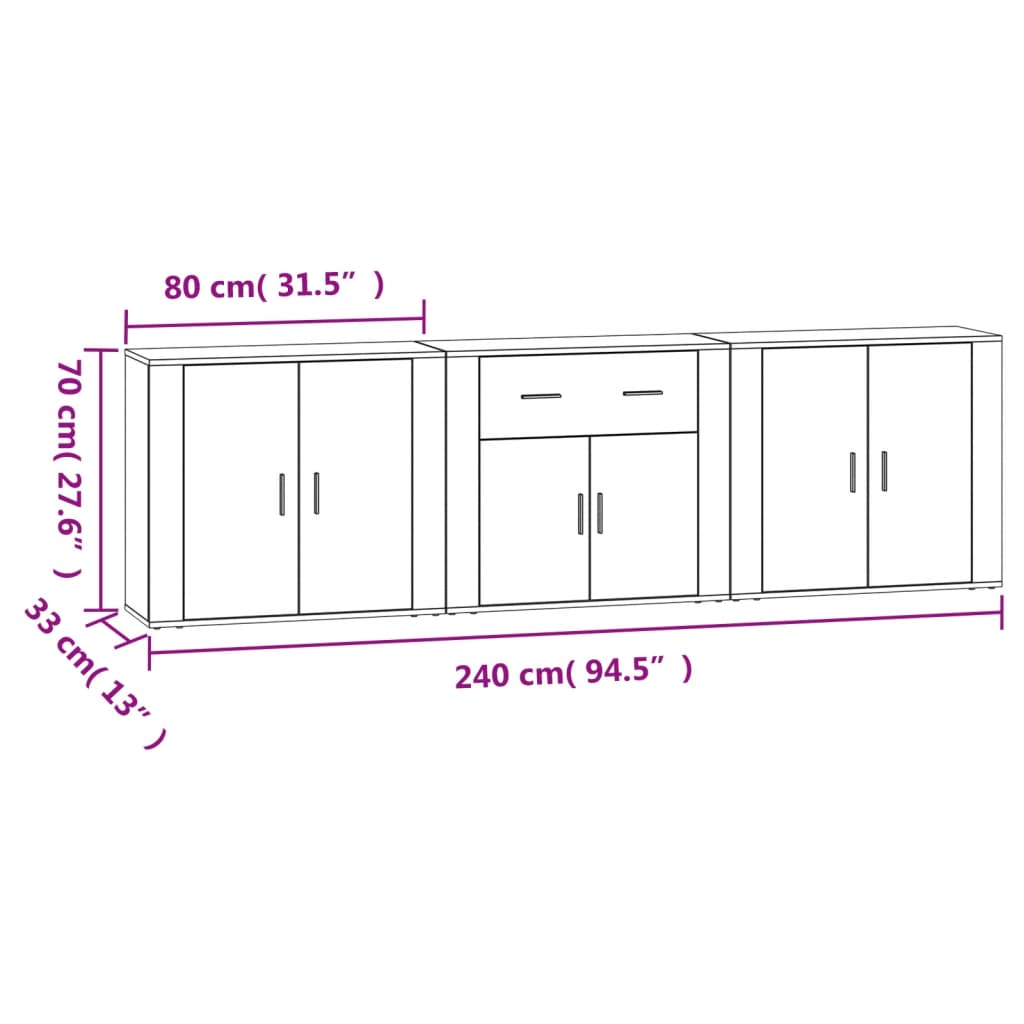 Credenze 3 pz Rovere Sonoma in Legno Multistrato - homemem39