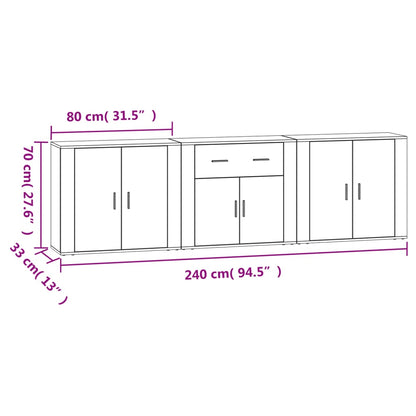 Credenze 3 pz Rovere Marrone in Legno Multistrato