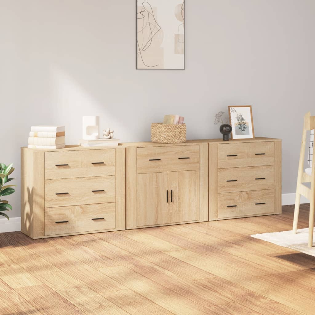 Credenze 3 pz Rovere Sonoma in Legno Multistrato - homemem39