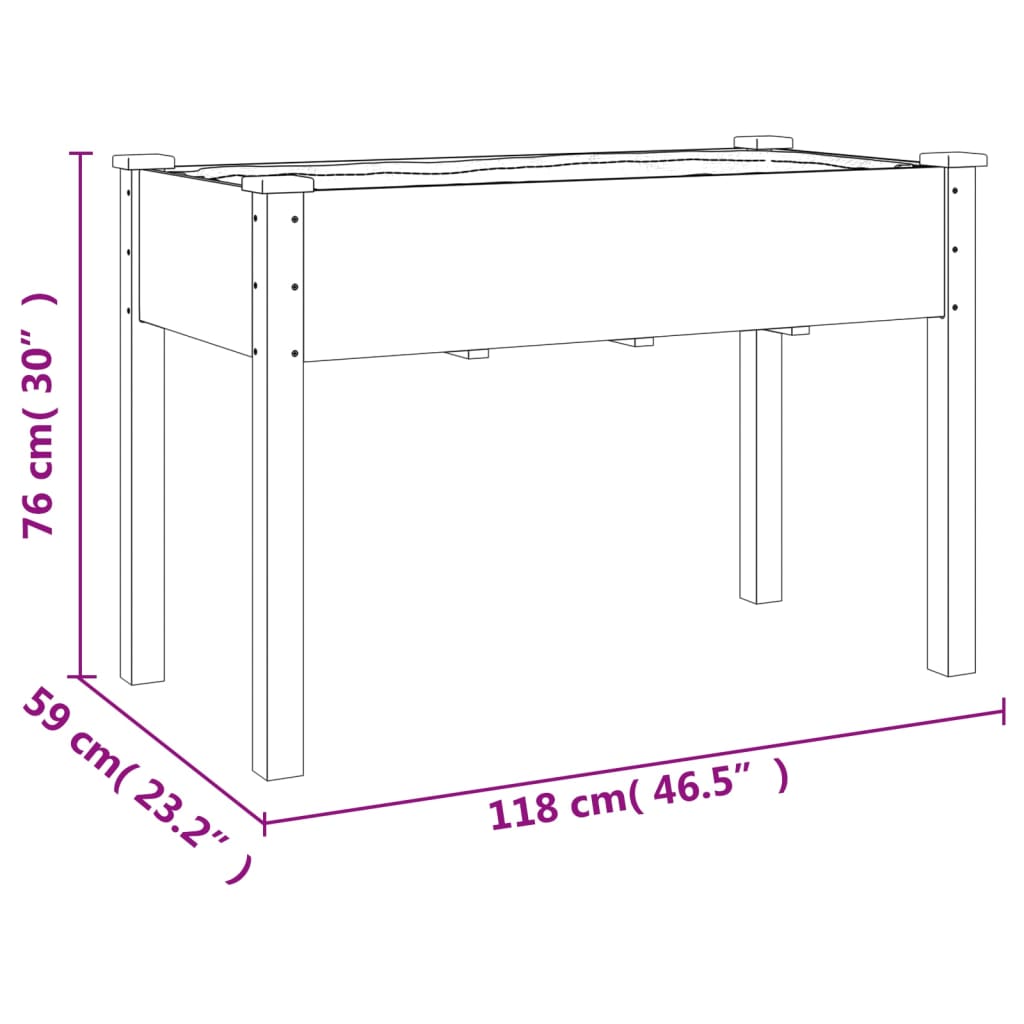 Fioriera con Fodera Grigia 118x59x76cm Legno Massello di Abete - homemem39