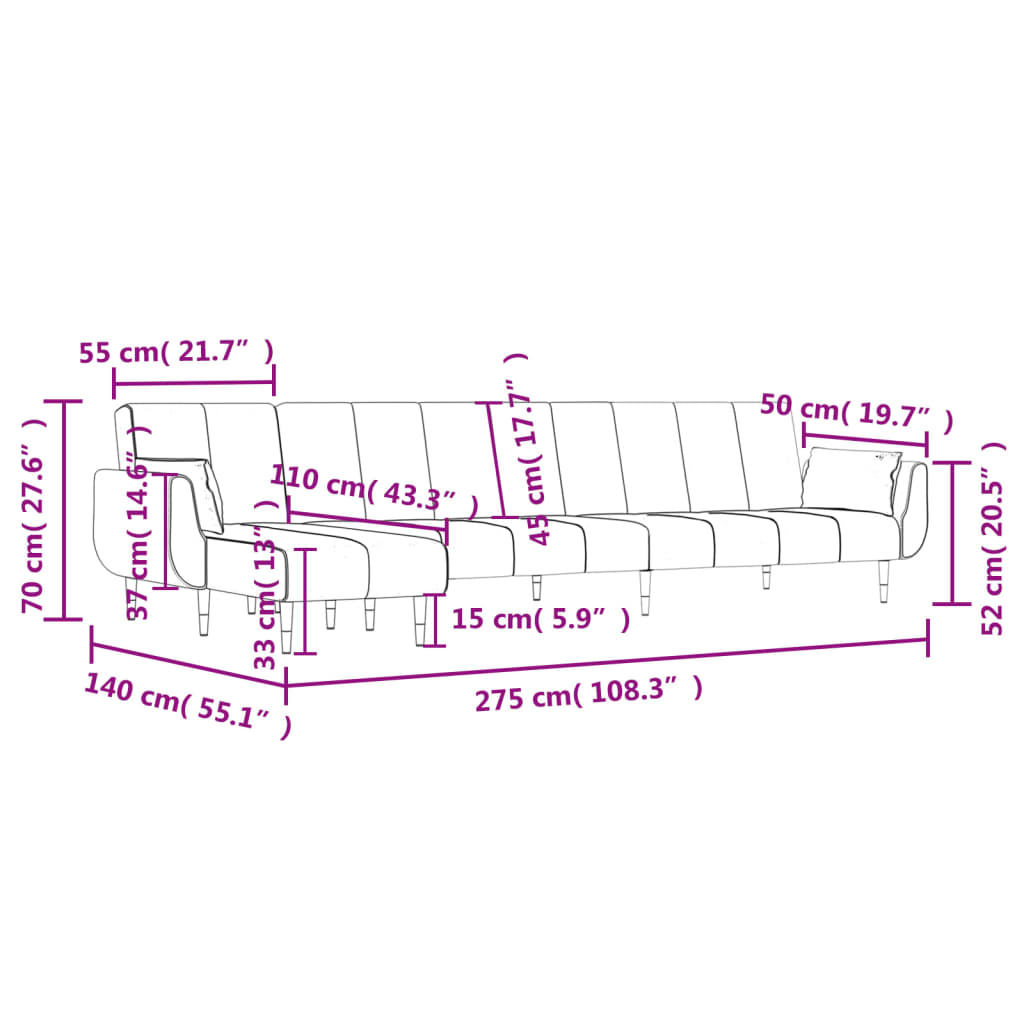 Divano Letto a L Grigio Scuro 275x140x70 cm in Velluto - homemem39