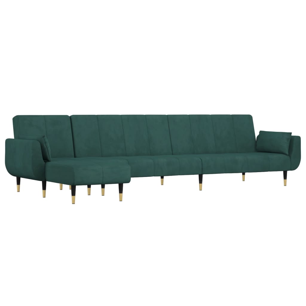 Divano Letto a L Verde Scuro 275x140x70 cm in Velluto