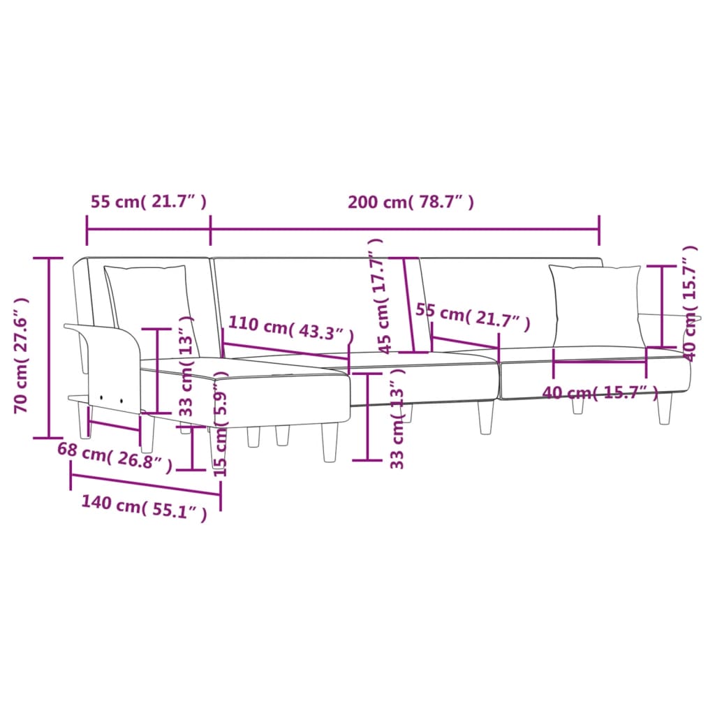 Divano Letto a L Grigio Chiaro 279x140x70 cm in Tessuto - homemem39