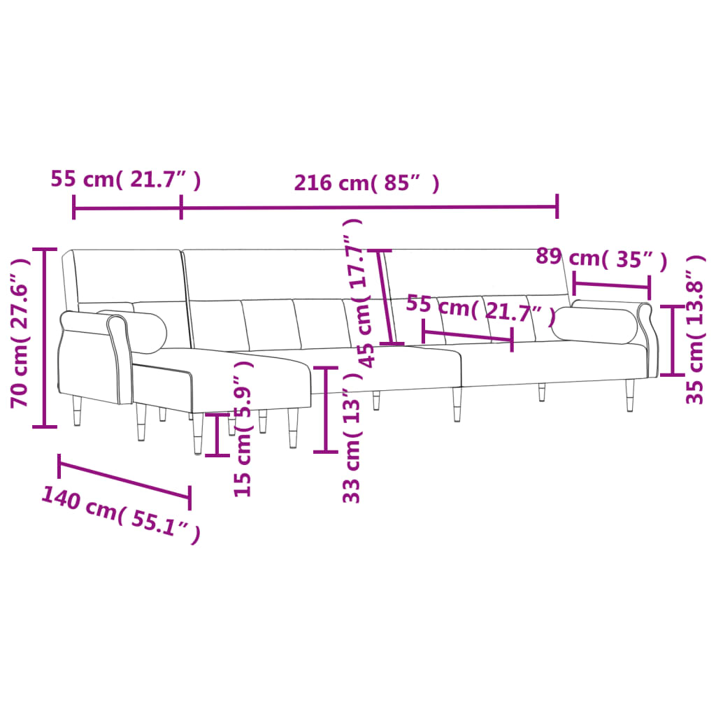 Divano Letto a L Grigio Scuro 271x140x70 cm in Velluto - homemem39