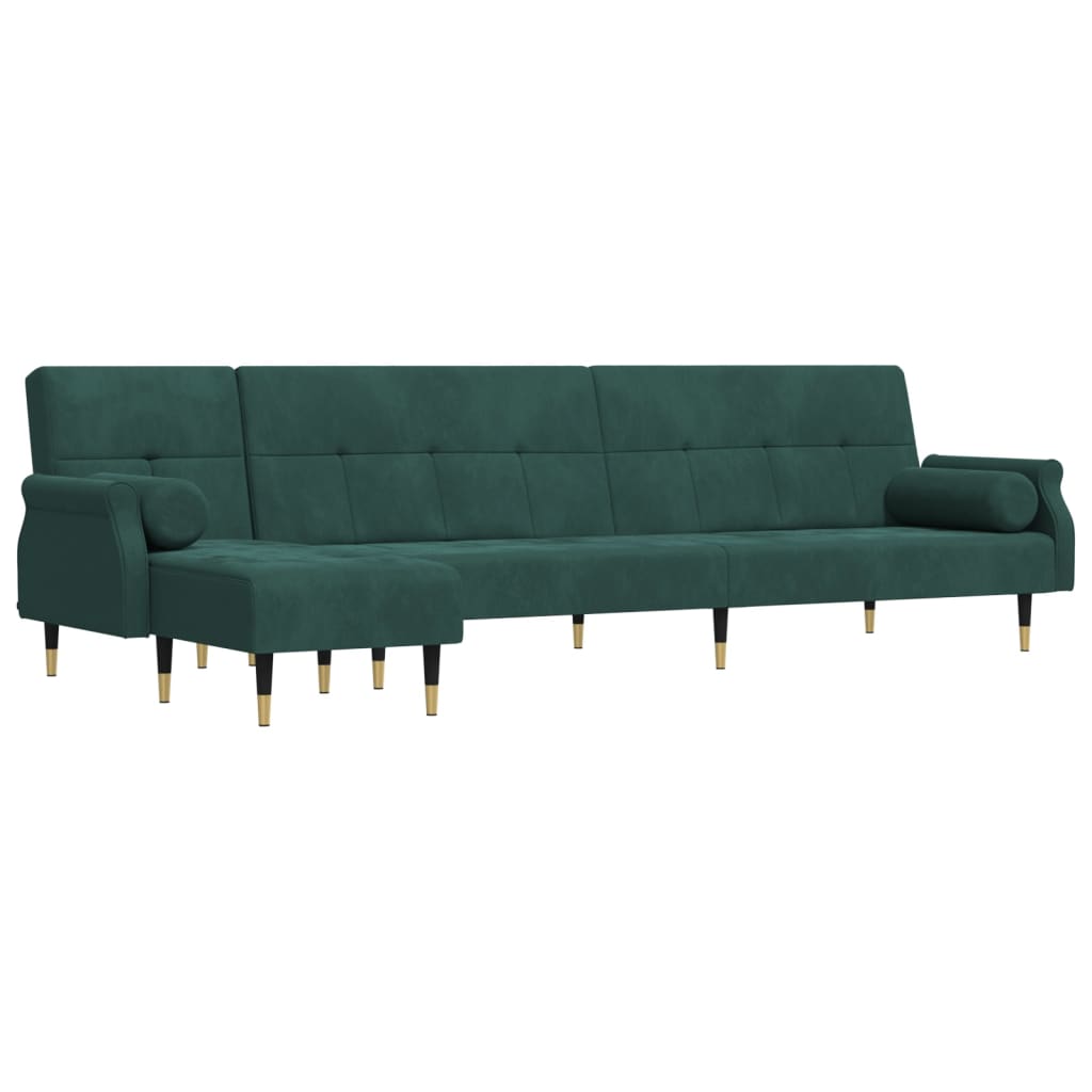 Divano Letto a L Verde Scuro 271x140x70 cm in Velluto