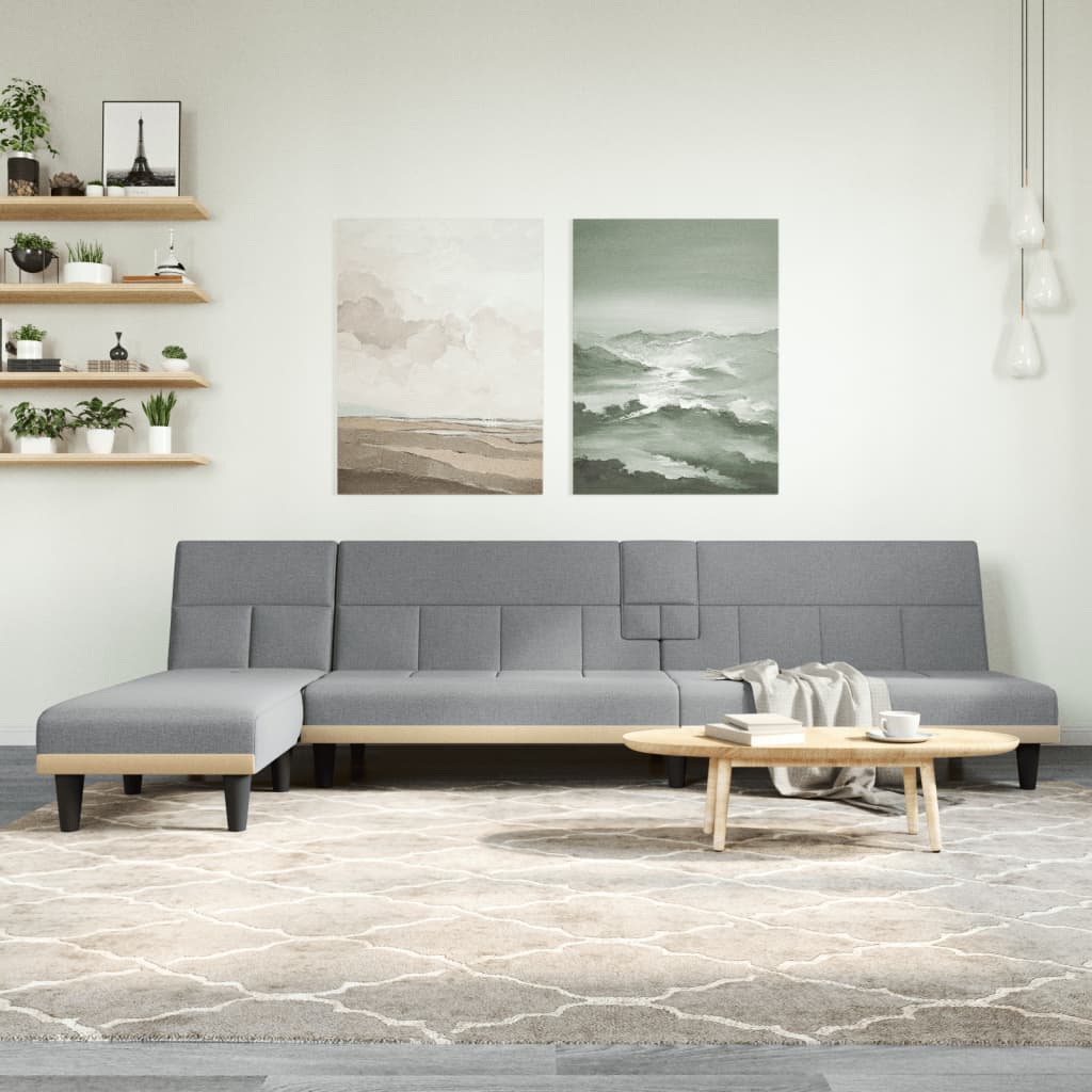 Divano Letto a L Grigio Chiaro 255x140x70 cm in Tessuto - homemem39