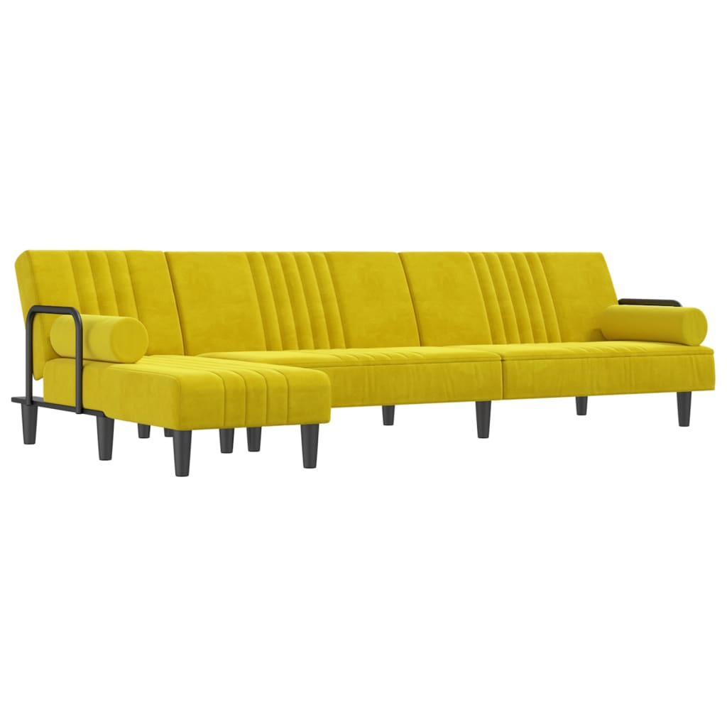 Divano Letto a L Giallo 260x140x70 cm in Velluto