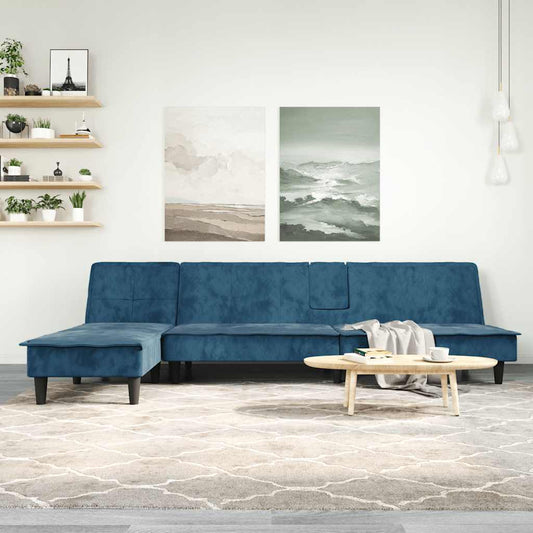 Divano Letto a L Blu 255x140x70 cm in Velluto