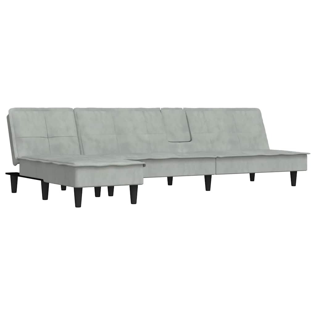 Divano Letto a L Grigio Chiaro 255x140x70 cm in Velluto - homemem39