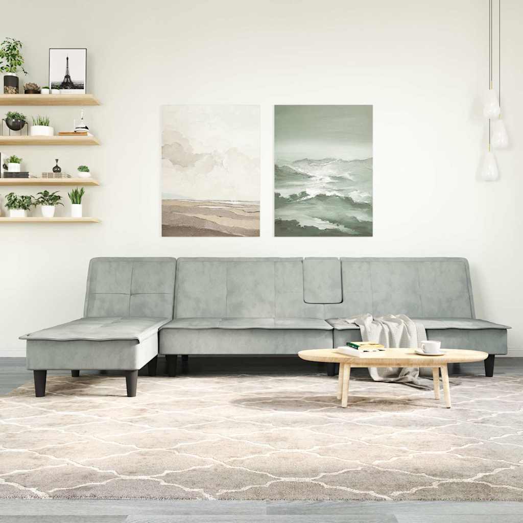 Divano Letto a L Grigio Chiaro 255x140x70 cm in Velluto